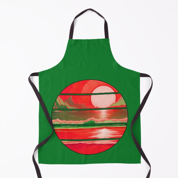 Item preview, Retro Sun Beach Ocean Mountains Sky AI Art - Watermelon Red with black edge designed and sold by Beachy.
