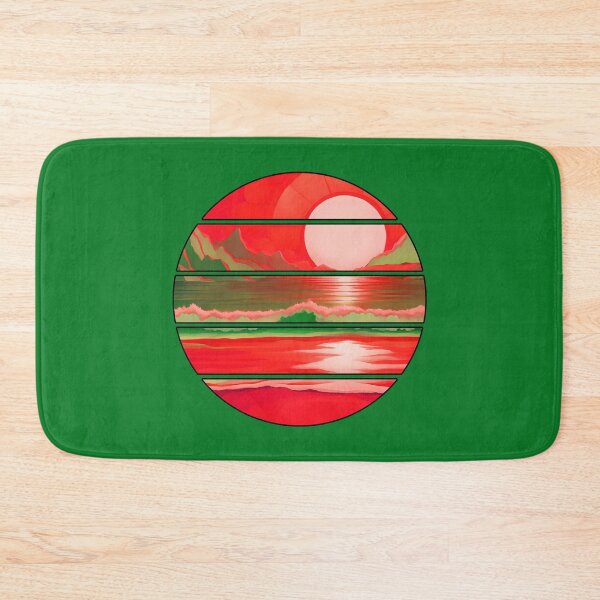 Item preview, Retro Sun Beach Ocean Mountains Sky AI Art - Watermelon Red with black edge designed and sold by Beachy.