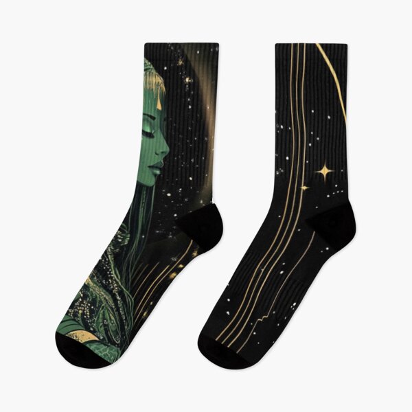 Item preview, Cosmic Elegance | A Futuristic Goddess Draped in Emerald and Gold designed and sold by Cris888.
