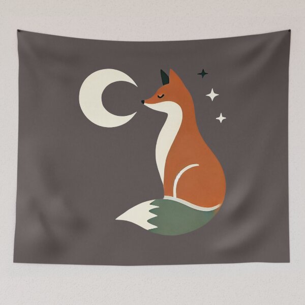 Item preview, Minimalistic Fox and Moon Nightscape designed and sold by CyberPeakZ.