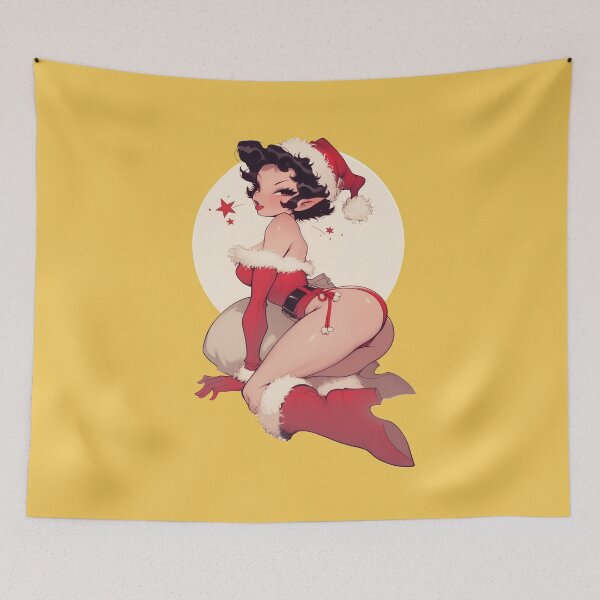 Item preview, Santa's Elf Girl Betty Pinup cartoon designed and sold by blackdogshop.