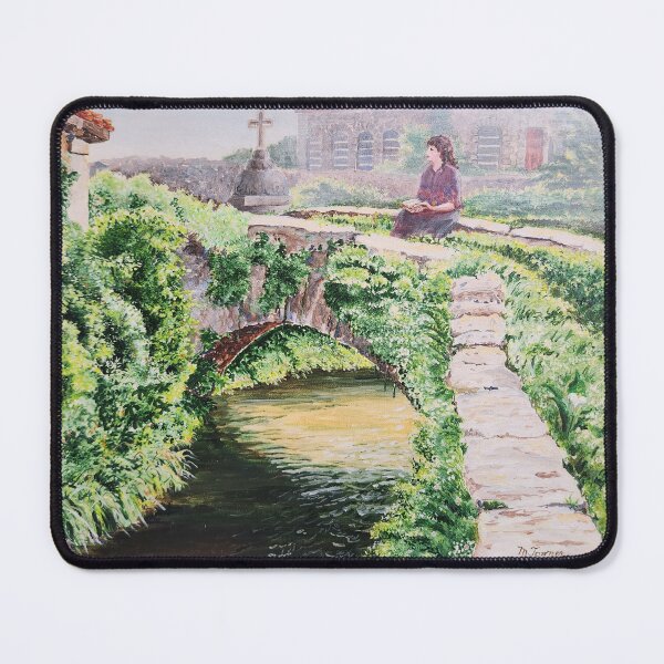 Item preview, Reading the Bible on a Roman bridge in Limpias, Cantabria, Spain designed and sold by MarthaTownerArt.