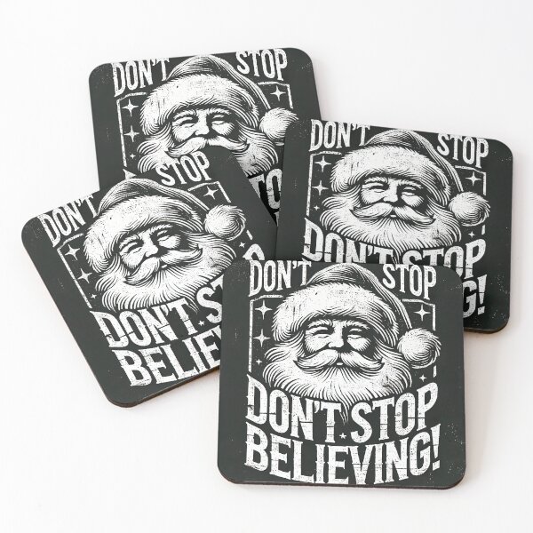 Item preview, Don't Stop Believing Santa Illustration – Vintage Christmas Typography designed and sold by Gold Turtle  Lina.
