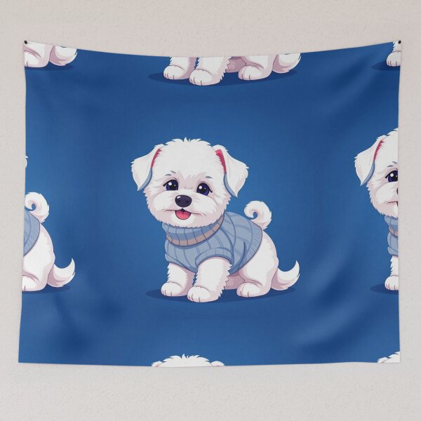 Item preview, Cute Bichon Frise Cartoon Seamless Pattern – Fluffy Dog in Sweater designed and sold by hjian8219.