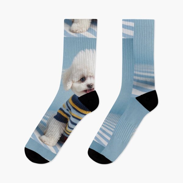 Item preview, Cute Bichon Frise Cartoon Seamless Pattern – Fluffy Dog in Sweater designed and sold by hjian8219.