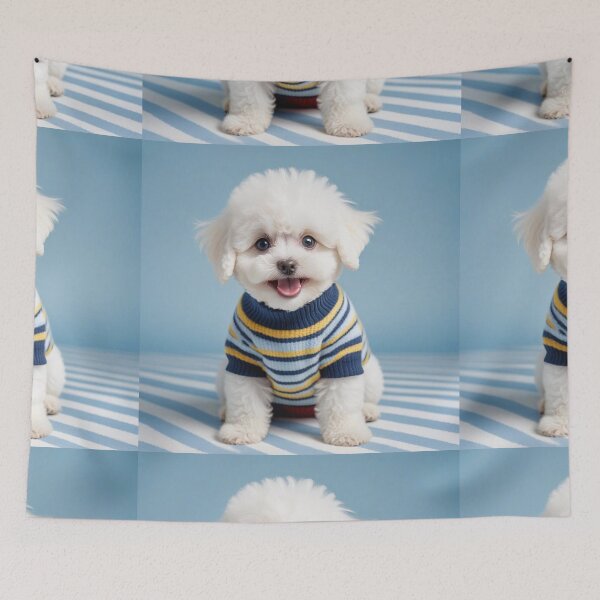 Item preview, Cute Bichon Frise Cartoon Seamless Pattern – Fluffy Dog in Sweater designed and sold by hjian8219.