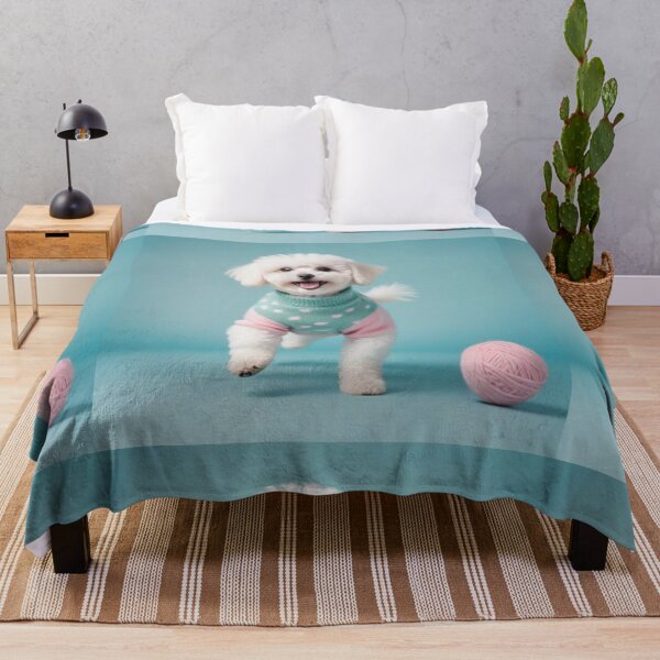 Item preview, Cute Bichon Frise Cartoon Seamless Pattern – Fluffy Dog in Sweater designed and sold by hjian8219.