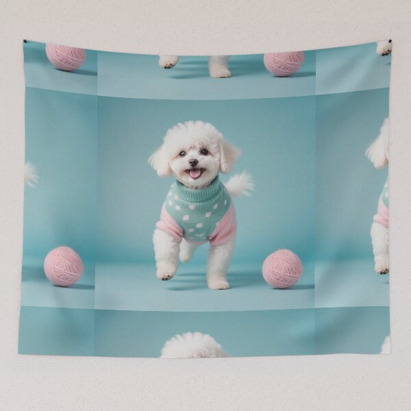 Item preview, Cute Bichon Frise Cartoon Seamless Pattern – Fluffy Dog in Sweater designed and sold by hjian8219.