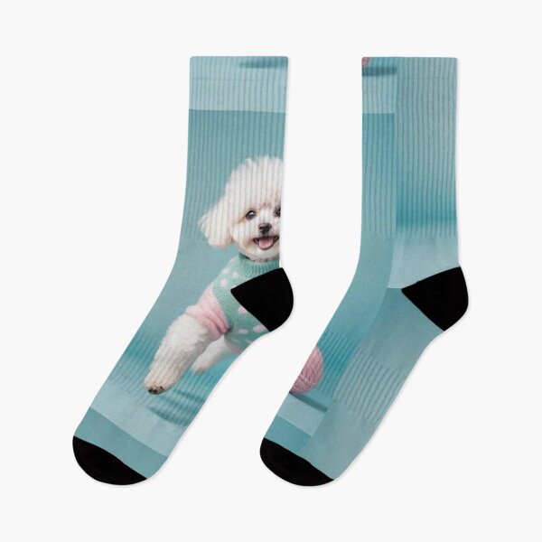 Item preview, Cute Bichon Frise Cartoon Seamless Pattern – Fluffy Dog in Sweater designed and sold by hjian8219.