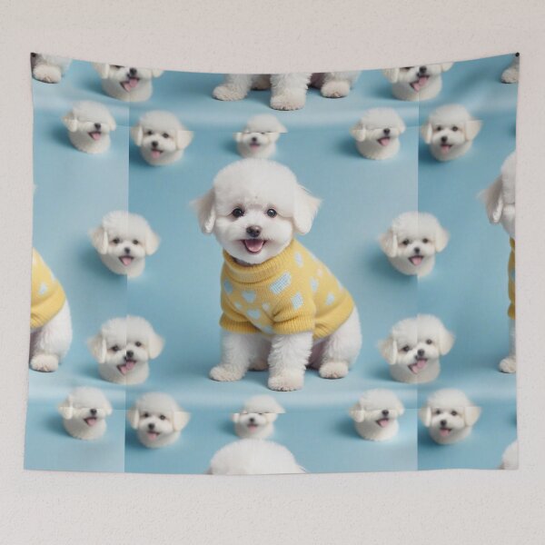 Item preview, Cute Bichon Frise Cartoon Seamless Pattern – Fluffy Dog in Sweater designed and sold by hjian8219.