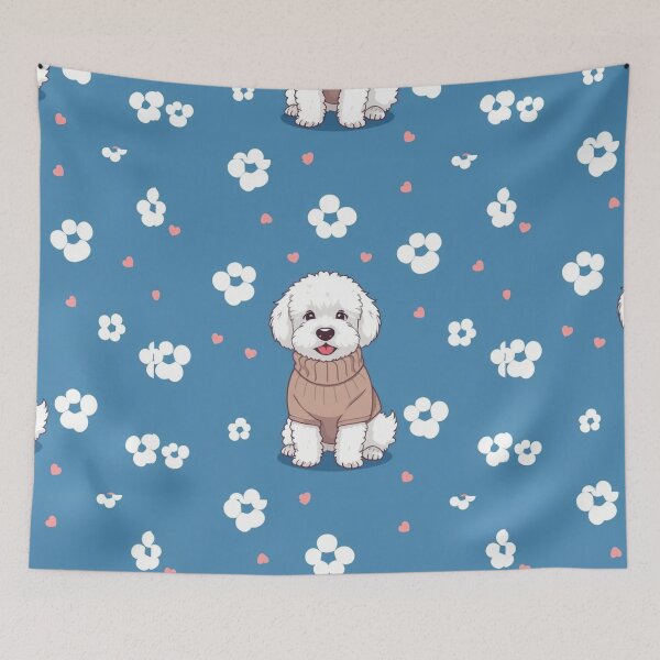 Item preview, Cute Bichon Frise Cartoon Seamless Pattern – Fluffy Dog in Sweater designed and sold by hjian8219.