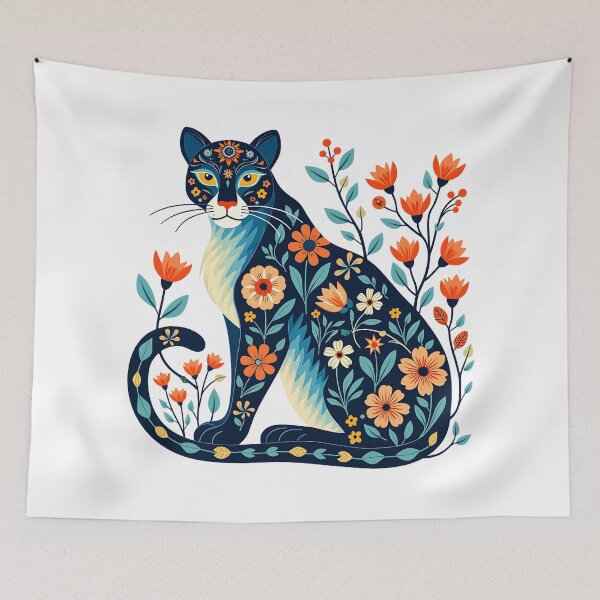 Item preview, Floral Cat Illustration with Vibrant Flowers designed and sold by BirdsnStuff.