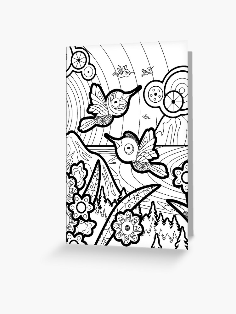 Thumbnail 1 of 2, Greeting Card, Monisms Number 2, Birds and Mountains designed and sold by PaolaOpal.