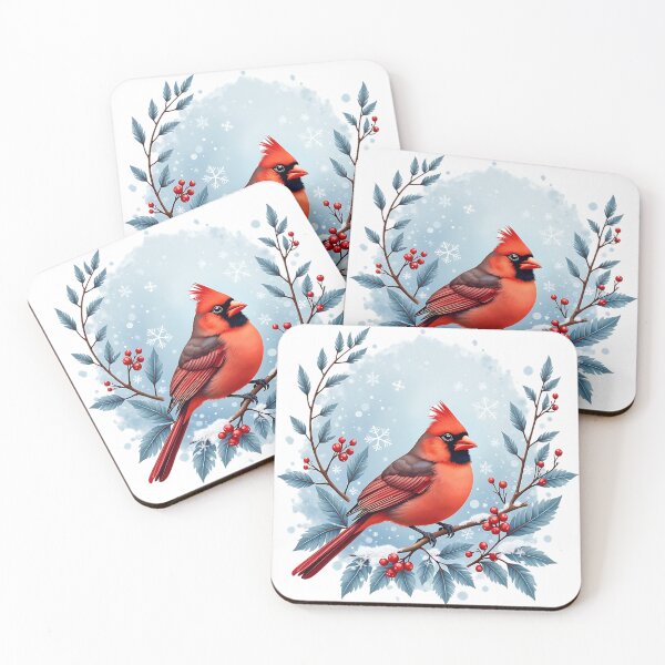 Item preview, Winter Nothern Cardinal- Nature Art Illustration designed and sold by BirdsnStuff.