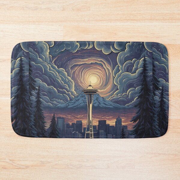 Item preview, Vintage Seattle Skyline - Space Needle and Mt. Rainier Travel Poster designed and sold by digitalvintage.