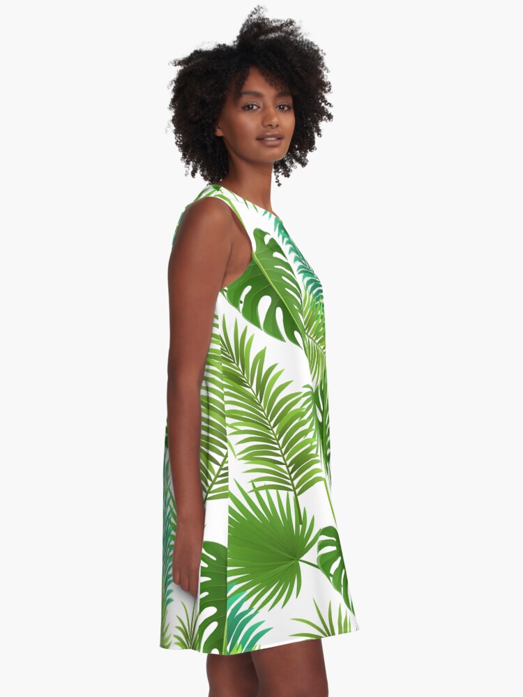 Alternate view of Tropical palm leaf pattern A-Line Dress