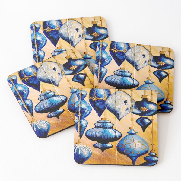 Item preview, Beautiful blue Christmas ornaments on gold designed and sold by norascorner.