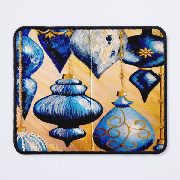 Item preview, Beautiful blue Christmas ornaments on gold designed and sold by norascorner.