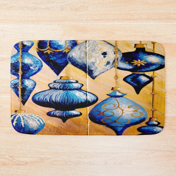 Item preview, Beautiful blue Christmas ornaments on gold designed and sold by norascorner.