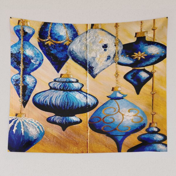 Item preview, Beautiful blue Christmas ornaments on gold designed and sold by norascorner.