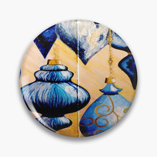 Item preview, Beautiful blue Christmas ornaments on gold designed and sold by norascorner.