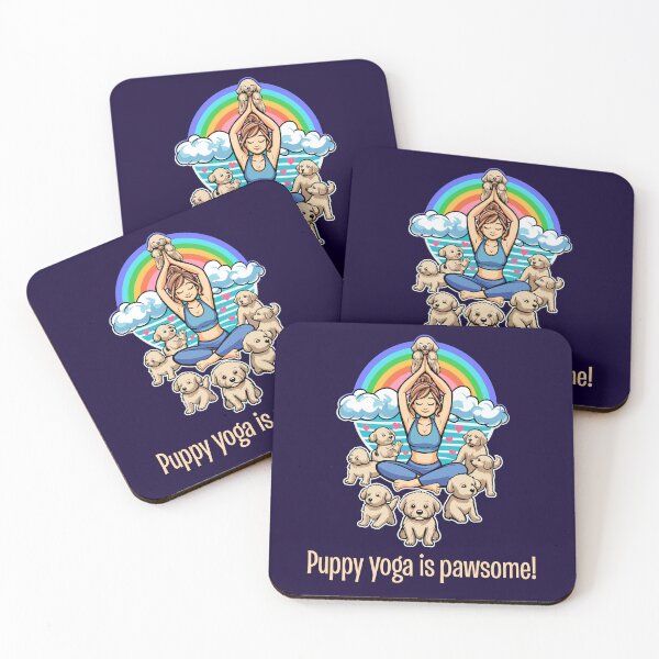 Item preview, Puppy Yoga is Pawsome!  Cute Yoga Pose with Rainbow and Puppies designed and sold by SunNoonPark.