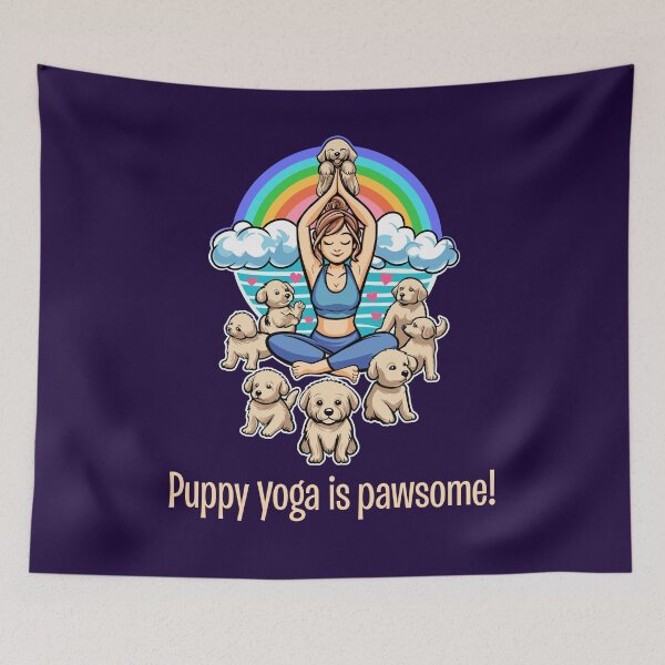 Item preview, Puppy Yoga is Pawsome!  Cute Yoga Pose with Rainbow and Puppies designed and sold by SunNoonPark.