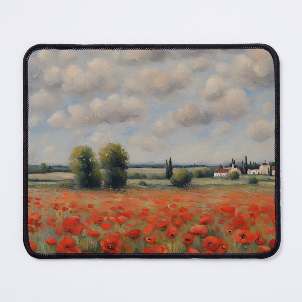 Item preview, Idyllic Red Poppy Meadow Under Cloudy Blue Skies designed and sold by RetroPop23.