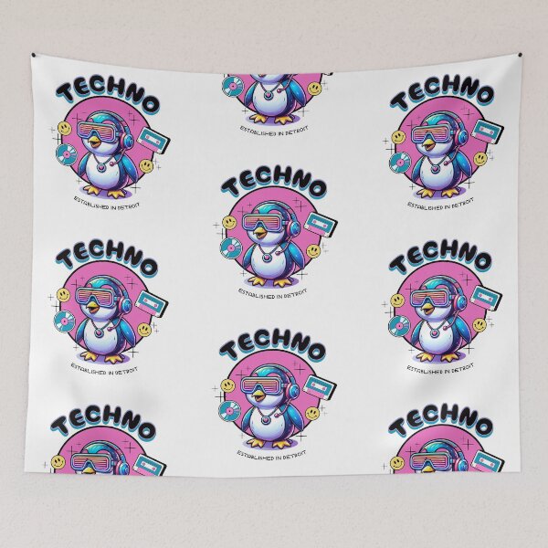 Artikelvorschau, TECHNO - Penguin Tech (Schwarz) entworfen und verkauft von Discothreadz.