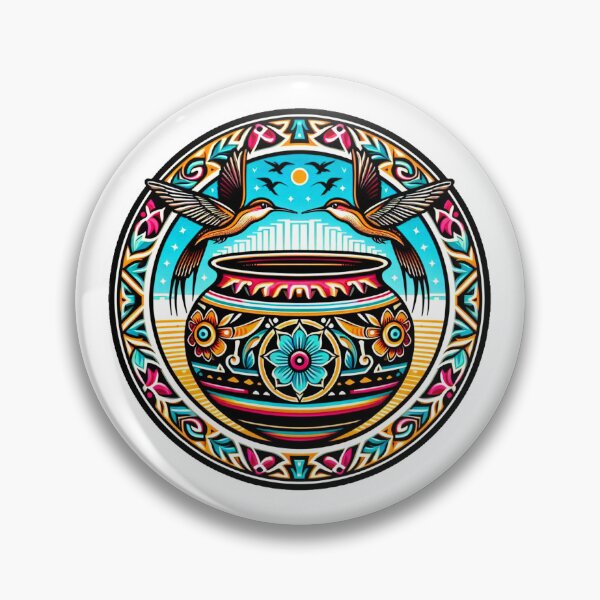 Item preview, Zuni design with pot and pair of hummingbirds.   designed and sold by NativeGraffix.