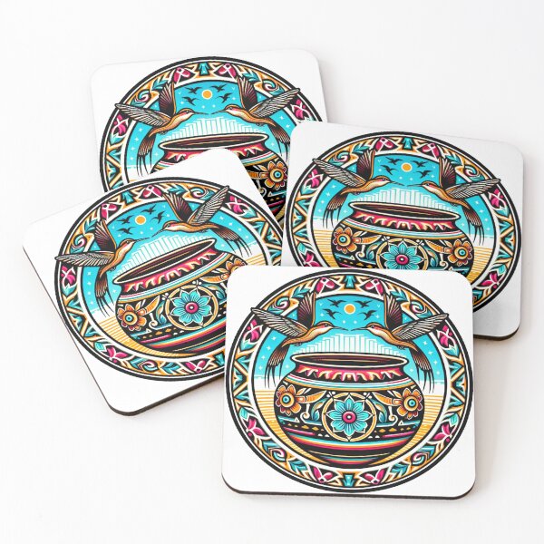 Item preview, Zuni design with pot and pair of hummingbirds.   designed and sold by NativeGraffix.
