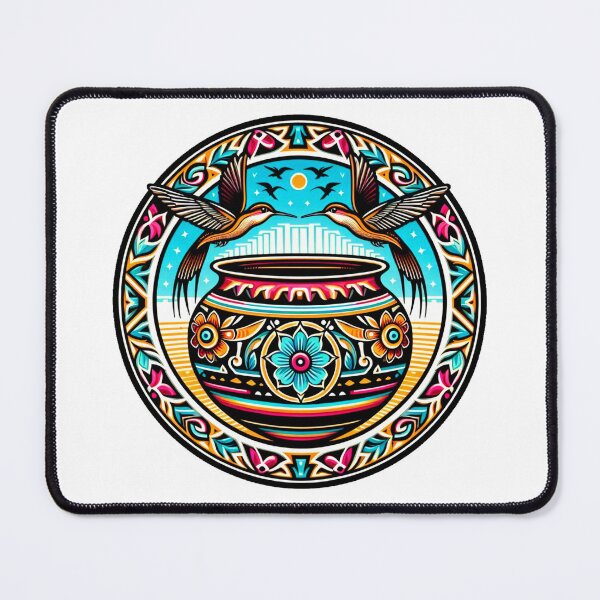 Item preview, Zuni design with pot and pair of hummingbirds.   designed and sold by NativeGraffix.
