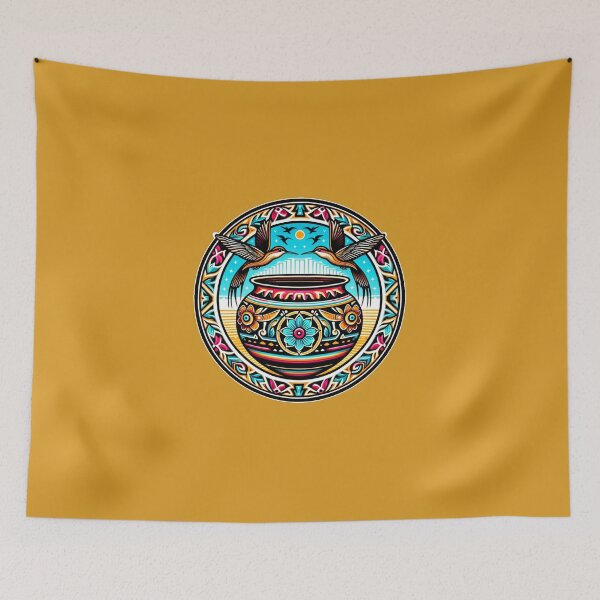 Item preview, Zuni design with pot and pair of hummingbirds.   designed and sold by NativeGraffix.