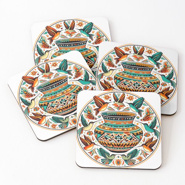 Item preview, Many hummingbirds with Zuni design inspired pot designed and sold by NativeGraffix.