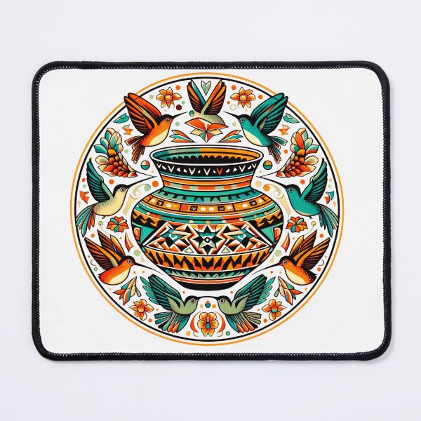 Item preview, Many hummingbirds with Zuni design inspired pot designed and sold by NativeGraffix.