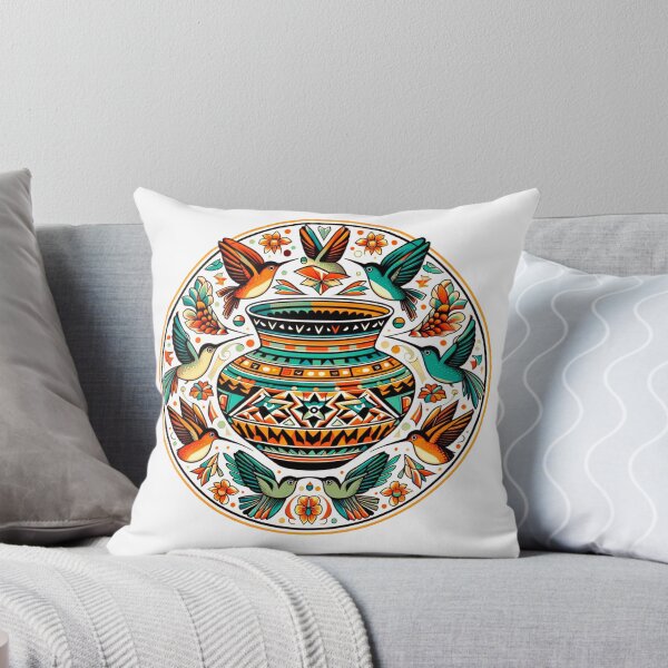 Item preview, Many hummingbirds with Zuni design inspired pot designed and sold by NativeGraffix.