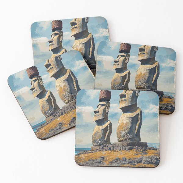 Item preview, Easter Island Moai Statues Vintage Travel Poster designed and sold by digitalvintage.