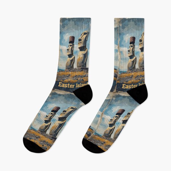 Item preview, Easter Island Moai Statues Vintage Travel Poster designed and sold by digitalvintage.
