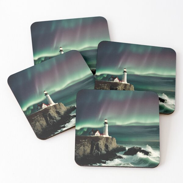 Item preview, Dancing Northern Lights: Ocean Cliff Lighthouse Dream designed and sold by therealbooty.