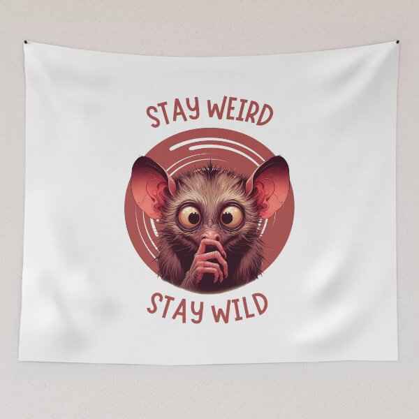 Item preview, Curious Aye-Aye with "Stay Weird Stay Wild" Message designed and sold by cave-canvas.