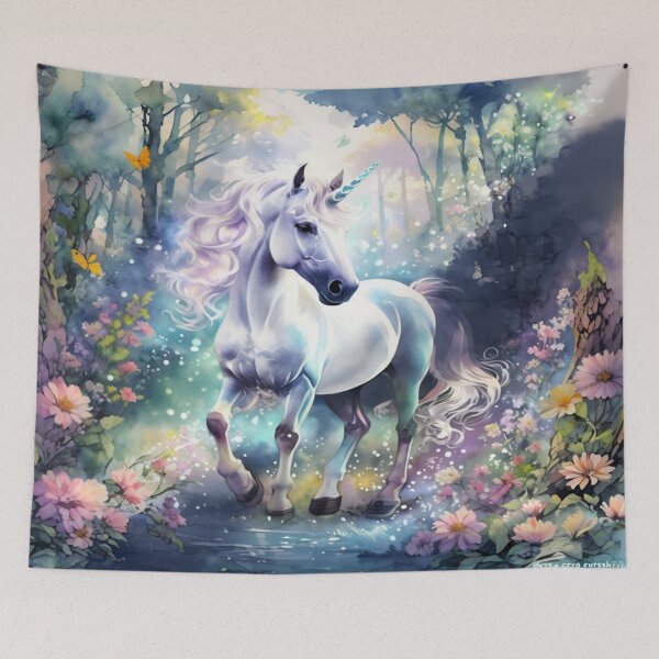 Aperçu de l'œuvre Licorne Enchantée dans une Forêt Lumineuse créée et vendue par Collection de trésors .
