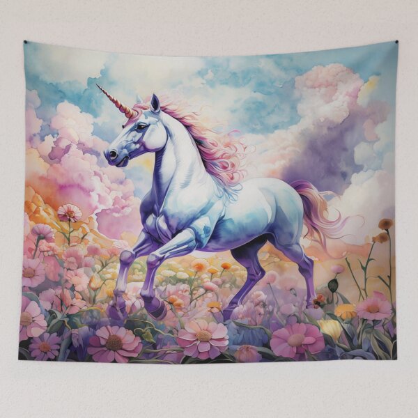 Aperçu de l'œuvre Licorne Arc-en-ciel dans un Champ de Fleurs créée et vendue par Collection de trésors .