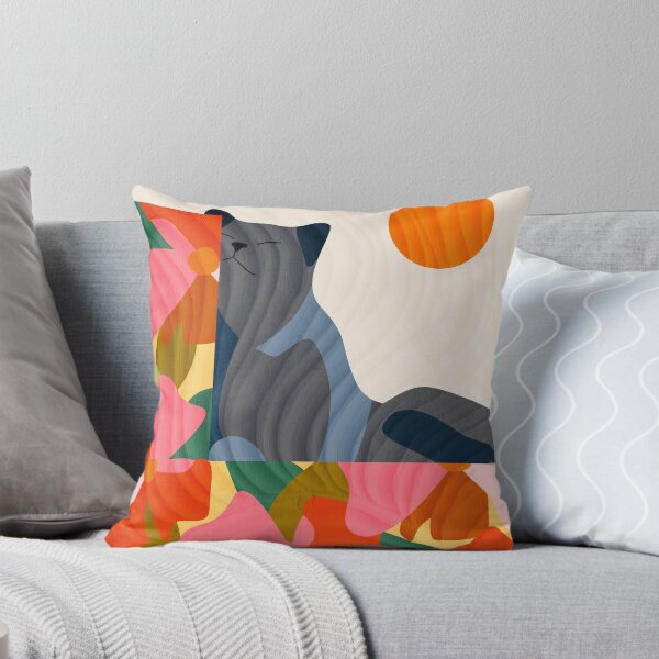Item preview, Gato en el jardín soleado, póster abstracto de gato y flores, arte floral minimalista moderno, patrón de flores con rayos de sol, ilustración de gato acogedor y caprichoso designed and sold by Kintsugi99.