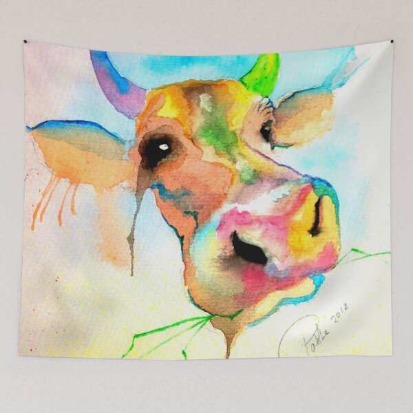 Item preview, Moo Cow Happy Bull Watercolour Cute Bright Kids’ Toddle Poddle Illustration  designed and sold by Tale Teller Club.