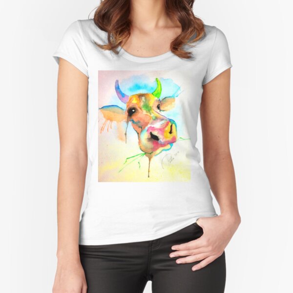 Moo Cow Happy Bull Watercolour Cute Bright Kids’ Toddle Poddle Illustration  Fitted Scoop T-Shirt