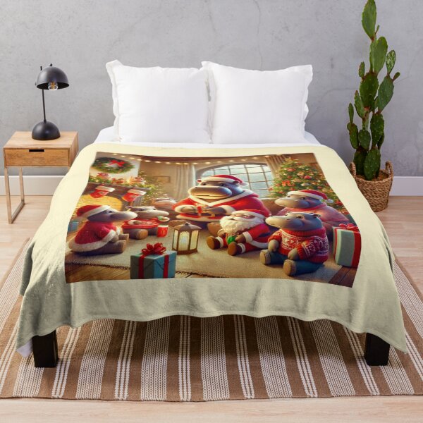 Item preview, Moo Deng Christmas Hippo Family Celebration - Cozy Holiday Scene designed and sold by Pimfonult.