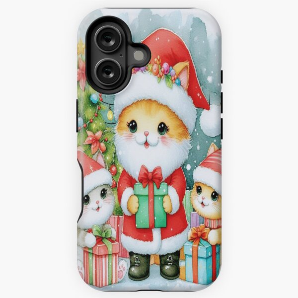 Weihnachtliche weiße Katze: Geschenke für Katzenkinder in Aquarell iPhone Robuste Hülle