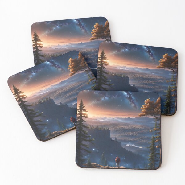 Item preview, Clearing on a cliff overlooking a vast evergreen forest, beautiful night sky filled with stars and constellations above designed and sold by stine1.