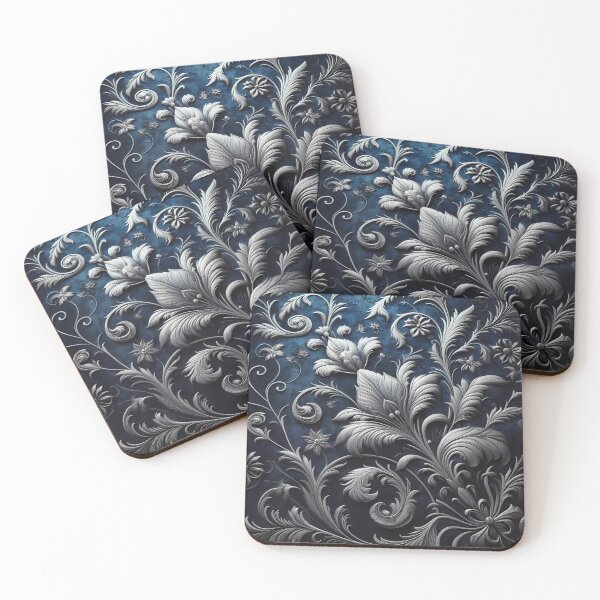 Item preview, Silver Botanical Embossed Design on Deep Blue Background designed and sold by aminz4.