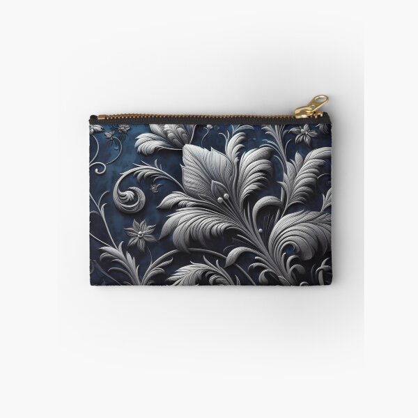 Item preview, Silver Botanical Embossed Design on Deep Blue Background designed and sold by aminz4.